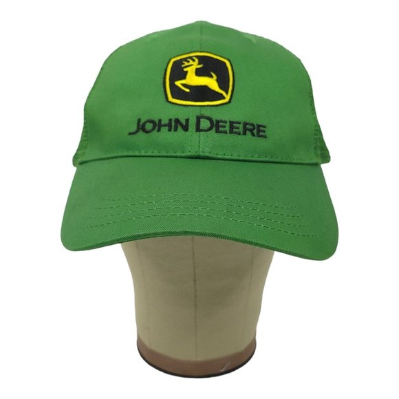 John Deere Mesh Adjustable Strapback Cap Trucker Farmer Hat Logo Patch Green - Picture 5 of 12